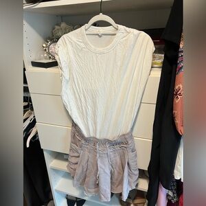 Daily drills- Anthropologie -White Sleeveless Tee with Taupe Elastic Waist Skirt